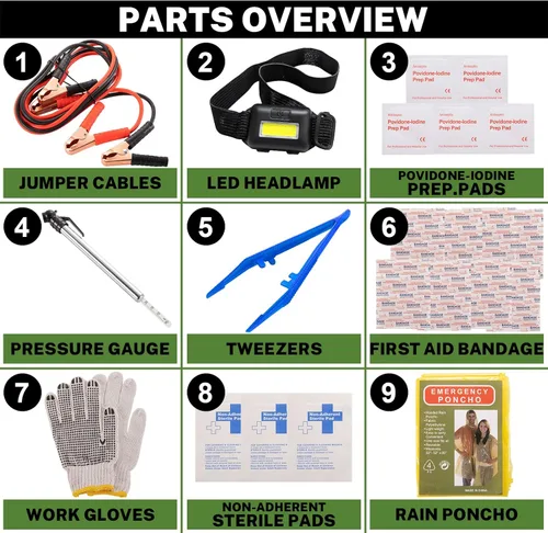 Miniatura 2 de Kit de emergencia para automóvil con cables de arranque de batería, accesorios de automóvil para hombres o mujeres, kit de emergencia para Negro