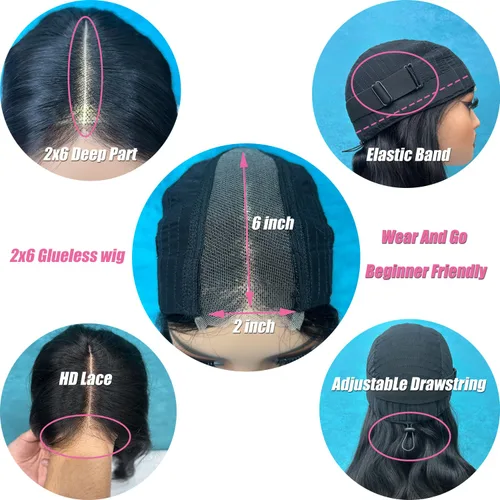 Miniatura 4 de Pelucas Douyin de llevar y usar sin pegamento de cabello humano predepiladas y precortadas onda corporal 2x6 con cierre de encaje HD de 30.48 cm