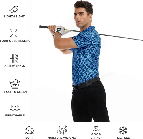 Miniatura 81 de DEOLAX Camisa de golf para hombre, con estampado de moda, atlética, de manga corta, clásica, casual, ajuste seco, suave, para hombres