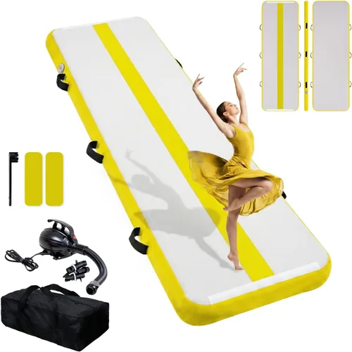 Tuxedo Sailor Inflatable Gymnastics Mat with Electric Pump, Storage Bag, Repair Kit–Air Mat for Home Training, Cheerleading, Yoga Amarillo marinero