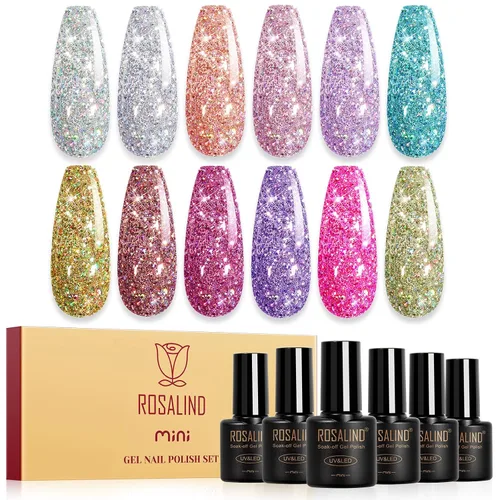 Miniatura 18 de ROSALIND - Juego de esmaltes de uñas en gel, 12 colores, blanco, nude, marrón, esmalte de uñas semipermanente, juego de esmaltes de uñas en gel
