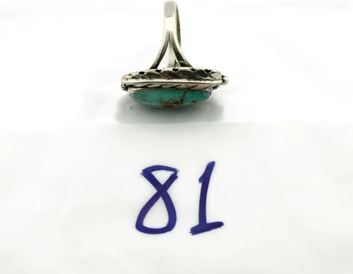 Miniatura 7 de Anillo Navajo de plata .925 Bisbee turquesa firmado Apache Manufacturing C80s, Plata de ley, turquesa