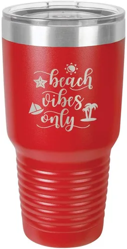 Miniatura 17 de BEACH VIBES ONLY - Vaso negro de 30 onzas con popote y tapa superior deslizante, taza de viaje de acero inoxidable, en comparación con Yeti Rambler