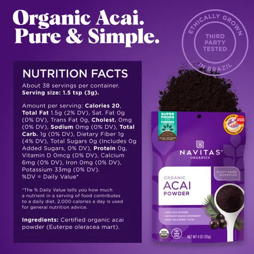 Miniatura 2 de Navitas Organics Acai en polvo – para cuencos de batidos, avena, salsas, salsas y más – antioxidantes, Omega 3 6 9, fibra – USDA orgánico, sin OMG