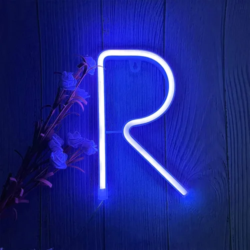 Miniatura 19 de ENUOLI Letreros de neón LED en azul con letras de neón para decoración de pared, luz nocturna, funciona con pilas o USB, letras de neón LED