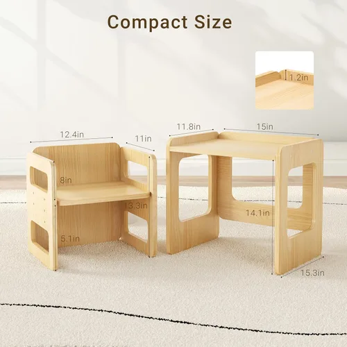Miniatura 8 de Tilhumt Montessori - Juego de mesa y silla de destete – Mesa de actividades para niños de 3 alturas ajustables con valla de madera para niños de 1 a