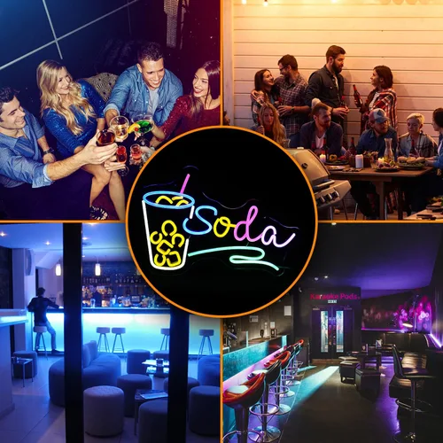 Miniatura 6 de Letrero de neón de Soda con luz LED, señal de neón regulable para cócteles para decoración de pared 42,4 cm X 30 cm, señal de neón para bar
