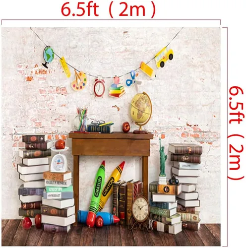 Miniatura 2 de Kate 6.5x6.5ft/2x2m Fondos de regreso a la escuela, libros de pared de ladrillo, papelería, fondos de globo, fondo de tela impresa por computadora