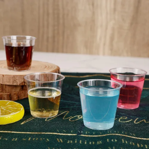 Miniatura 4 de Zcaukya 100 vasos de chupito, vasos duros desechables de plástico transparente de 1 oz, mini tazas, gran recipiente para salsa, degustación