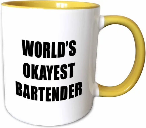 Miniatura 12 de 3dRose WORLDS OKAYEST BARTENDER - Taza de dos tonos (15 onzas), color negro
