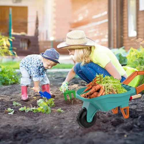 Miniatura 7 de Qtioucp - Juego de herramientas de jardinería para niños, juguetes al aire libre, juego de patio trasero con carretilla, juguetes educativos STEM