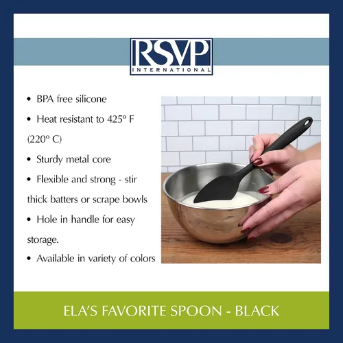 Miniatura 6 de RSVP International (ELA-WH) Cuchara de espátula de silicona favorita de Ela, negro, 11 pulgadas, silicona sin BPA, mezcla de baterías gruesas