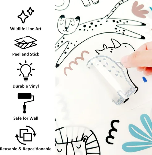 Miniatura 3 de AOWDIAO - Adhesivos de pared de vida silvestre de safari, diseño de línea artística, para despegar y pegar, decoración para habitación infantil