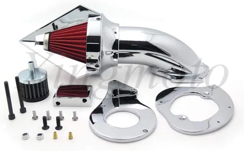 Miniatura 3 de AfterMokit - Filtro de aire triangular con filtro rojo para Honda Shadow VLX VT600 1999-2007 Cromo