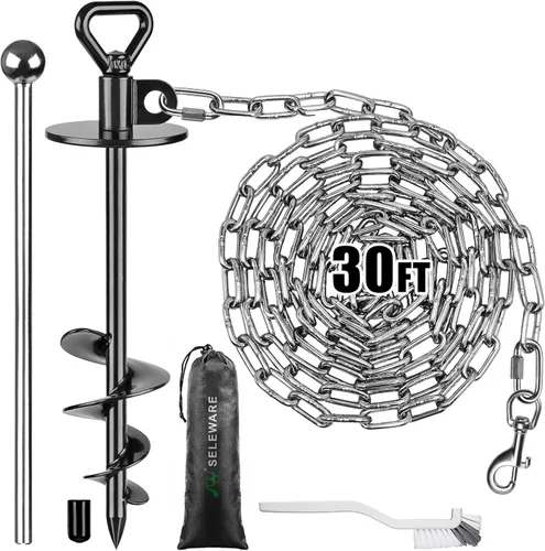 Miniatura 18 de SELEWARE Estaca de amarre para perro al aire libre, anclaje antióxido para perros grandes de hasta 220 libras, estaca giratoria gratuita para Negro C