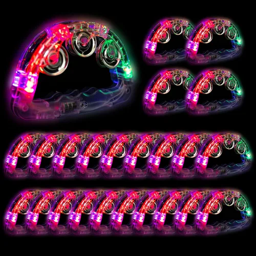 Miniatura 11 de Panderetas musicales con luz LED: pandereta intermitente de mano que brilla en la oscuridad, suministros de fiesta, panderetas LED, instrumento