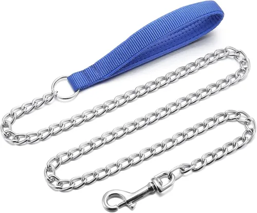 Miniatura 12 de Correa de cadena de metal chapado en cromo con mango acolchado suave para perros pequeños (S, mango negro)