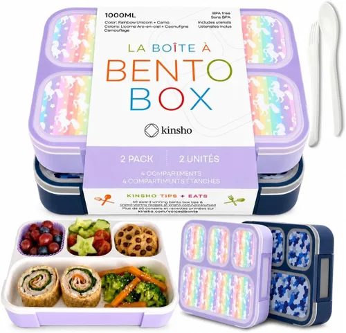 Miniatura 12 de kinsho Bento-Box Lonchera para Niños y Niñas, Recipientes de Comida y Aperitivos para Guardería de Niños Pequeños, Escuela, Viajes, Loncheras Para
