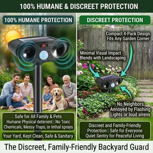 Miniatura 6 de Paquete de 4 repelentes solares ultrasónicos para gatos al aire libre, repelente ultrasónico de animales 2026 para patio y jardín, IP65 impermeable