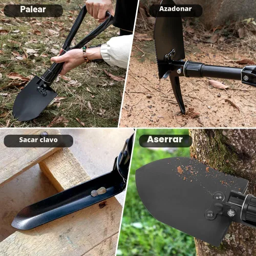 Miniatura 2 de Pala de excavación, 18.5 pulgadas, ligera, para acampar, portátil, de acero de alto carbono, plegable, mini palas para acampar al aire libre, Negro