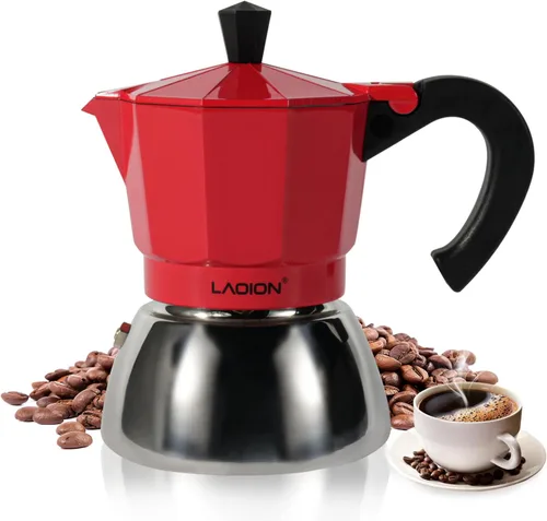 LAOION Cafetera de espresso para estufa, olla moka de 3 tazas, máquina de espresso compatible con encimeras de inducción, 150ml, cafetera cubana de
