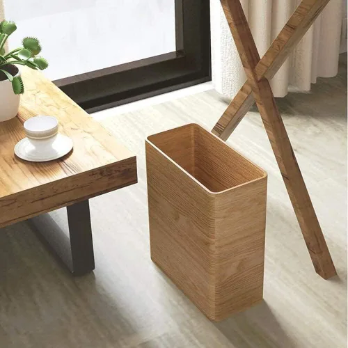 Miniatura 2 de RZM Basurero rectangular de madera, para el hogar, baño, sala de estar, cubo de basura rectangular, cubo de basura de espacio estrecho con tapa