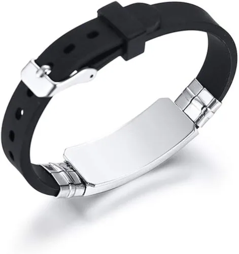 Miniatura 5 de Free Engraving Unisex Silicone and Stainless Steel Medical Alert ID Bracelets, Adjustable