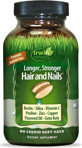 Uñas saludables para piel y cabello Plus de Irwin Naturals, rico en nutrientes, proporciona brillo y fuerza, 60 cápsulas blandas líquidas