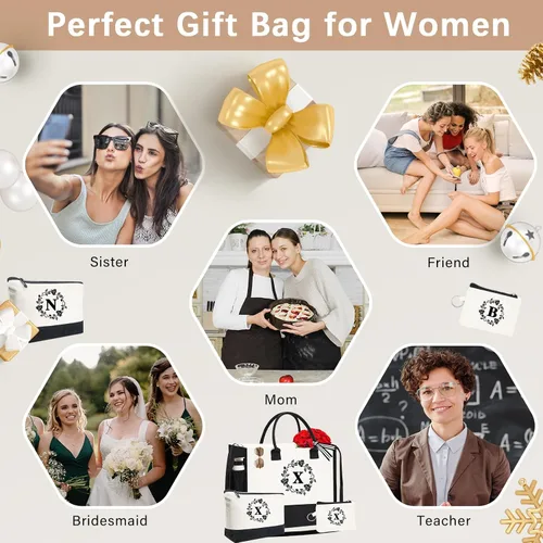Miniatura 79 de Monogram - Bolsas de lona personalizadas con iniciales para mujer, bordado de doble cara, bolsas de playa, regalos para mujeres