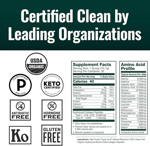 Miniatura 6 de Natural Force - Polvo de péptidos de colágeno orgánico limpio - Certificado orgánico USDA y sin OMG, Certificado Keto y Paleo - Polvo de proteína