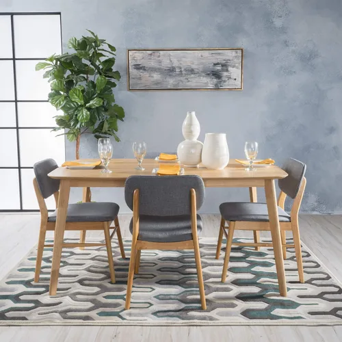 Miniatura 4 de GDFStudio Christopher Knight Home Colette - Juego de comedor de tela con madera de roble, color gris y roble