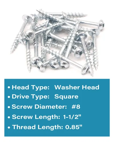 Miniatura 3 de IMSCREWS Tornillos de agujero de bolsillo #8 de 1-1/2 pulgadas, 50 unidades, tornillos de madera de cabeza cuadrada de arandela, rosca gruesa