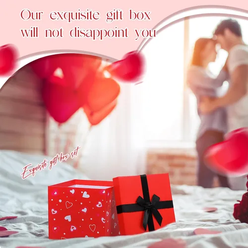 Miniatura 6 de Epakh 4 cajas anidables cuadradas decorativas con tapas, corazones negros y rojos, varios tamaños para aniversario, cumpleaños, boda, despedida