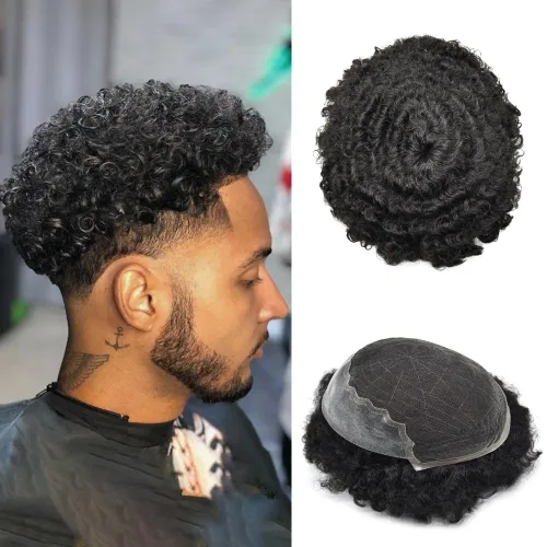 Miniatura 20 de LYRICAL HAIR Afro Kinky Curly Toupee – Cabello humano brasileño para hombre Toupee HD encaje frontal – Afro Americano Hombres Afro Ondulado Sistema