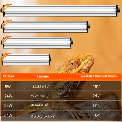 Miniatura 5 de Lámpara de reptil UVB T5 10.0 de 8 W de 12 pulgadas, luz UVA UVB de alto rendimiento para dragones barbudos, tortugas y serpientes, lámpara UVB