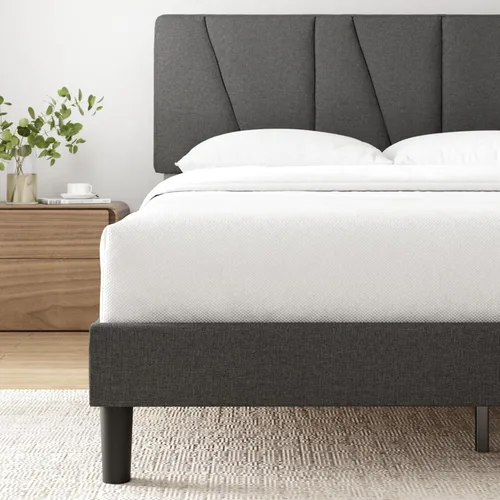 Miniatura 9 de Zinus Queen Maya - Marco de cama tapizado con cabecera asimétrica, listones de madera duraderos, estructura resistente, sueño sin ruido, no necesita