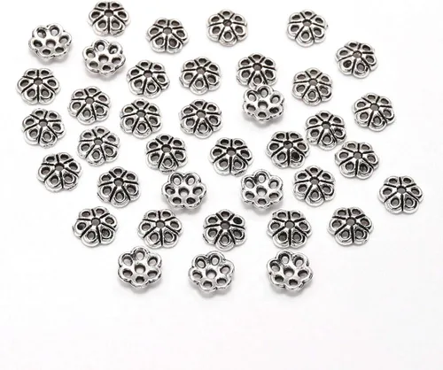 Miniatura 2 de 100 unidades/lote de tapas de cuentas de 0.236 pulgadas para joyas, receptáculo de extremo, ahuecado, toro de flores, bricolaje, espaciado