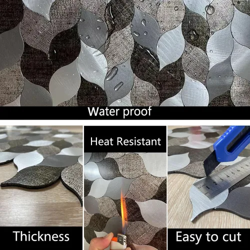 Miniatura 3 de 7 hojas de azulejo adhesivo para salpicaduras de cocina, azulejo de mosaico autoadhesivo, azulejo adhesivo para tocadores de baño, decoración