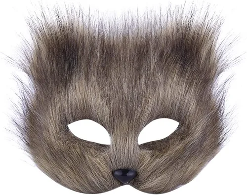 GREUS Máscara de zorro de piel sintética, disfraz de animal de dibujos animados, disfraz de Halloween, novedad, rol, disfraz, accesorio de fiesta