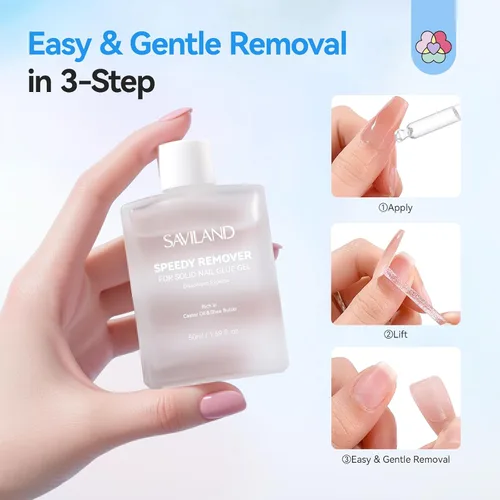 Miniatura 7 de SAVILAND Removedor de pegamento de uñas para uñas a presión: 1.7 fl oz removedor de pegamento de gel sólido para puntas de uñas, eliminación rápida