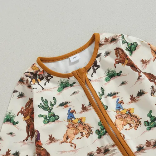 Miniatura 2 de Lamuusaa Ropa occidental para bebé, niña, niño, manga larga, estampado de vaca, mameluco con cremallera, overol de una pieza para otoño e invierno