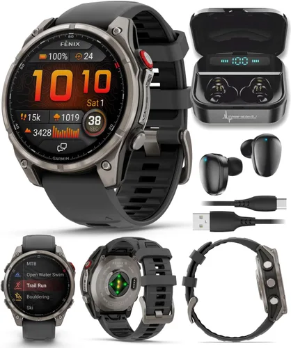 Miniatura 21 de Garmin Fenix 8 – 2 pulgadas, reloj inteligente multideporte GPS AMOLED, zafiro, titanio con banda de silicona naranja brillante/grafito, linterna