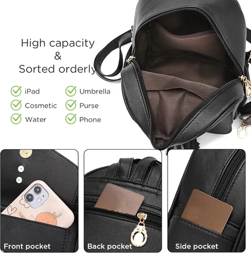 Miniatura 4 de I IHAYNER Mochila de moda para niñas, mini monedero, mochila pequeña de cuero para adolescentes, niñas con monedero