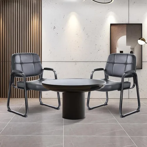 Miniatura 2 de CLATINA Silla de invitados grande y alta, cómodas sillas de recepción con reposabrazos acolchado de cuero regenerado y base de trineo para oficina