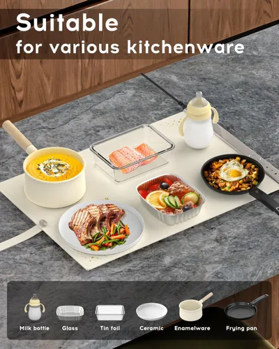 Miniatura 5 de VTAR Alfombra de Calentamiento de Alimentos Eléctrica para Bandeja de Servir en Buffet de Fiesta, Calentamiento de Doble Zona con Control
