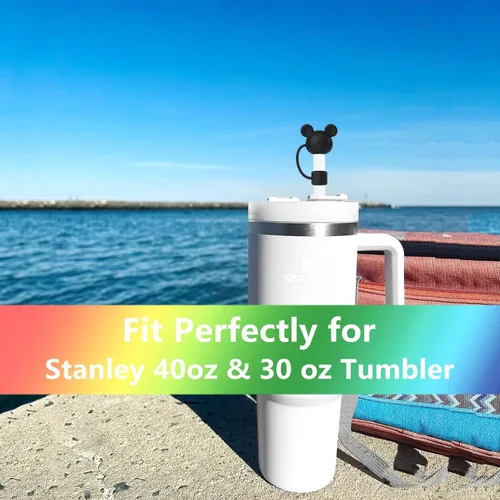 Miniatura 5 de 5 fundas de popote de oso negro compatibles con vasos Stanley de 30 y 40 onzas, reutilizables, bonitas puntas de popote de silicona, protectores