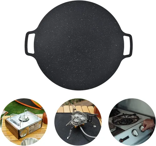 Miniatura 4 de Sartén para barbacoa, sartén coreana para barbacoa, bandeja redonda antiadherente de hierro fundido para panqueques de cerdo al aire libre (14.2 in)