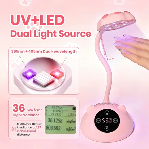 Miniatura 4 de Beetles - Lámpara de uñas de curado flash Meowgic StrawPurr UV, lámpara de uñas con cuello de cisne recargable, luz LED inalámbrica con pantalla