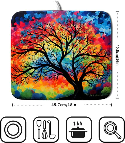 Miniatura 2 de Tapete de secado de microfibra para encimera de cocina, almohadilla de secado de platos de árbol de acuarela, 16 x 18 pulgadas