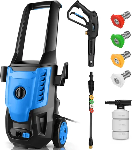Lavadora a presión eléctrica 5000 PSI 4.0GPM Lavadora eléctrica portátil con 4 boquillas de control de calidad, cañón de espuma de 16.9 fl oz para